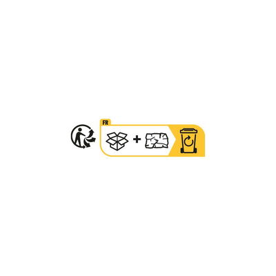 Symbole d'élimination pour carton et papier dans zone jaune avec poubelle et icône recyclage