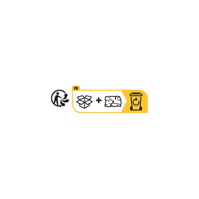 Symbole d'élimination pour carton et papier dans zone jaune avec poubelle et icône recyclage