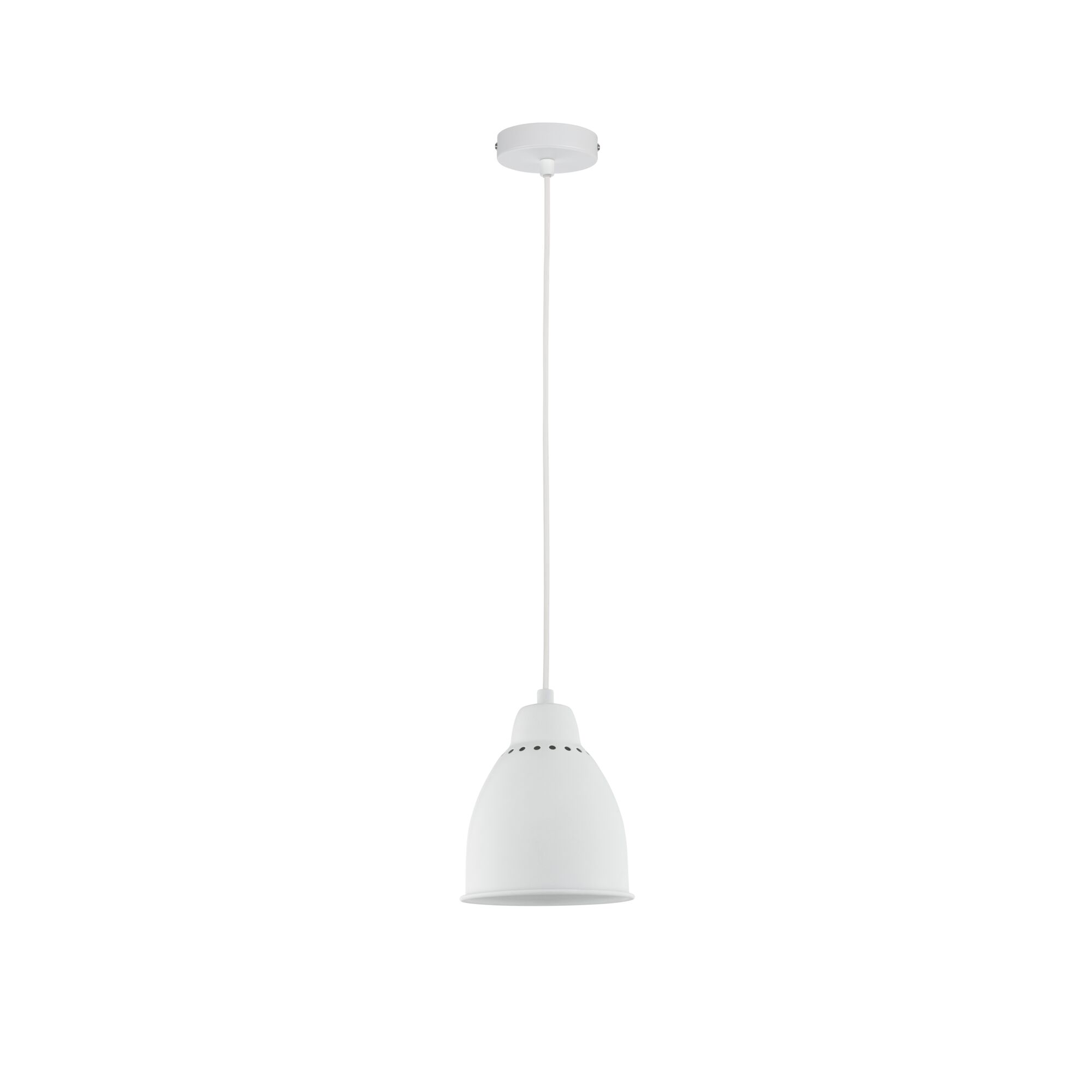 Witte metalen hanglamp met eenvoudig ontwerp en ventilatiegaten voor moderne binnenverlichting