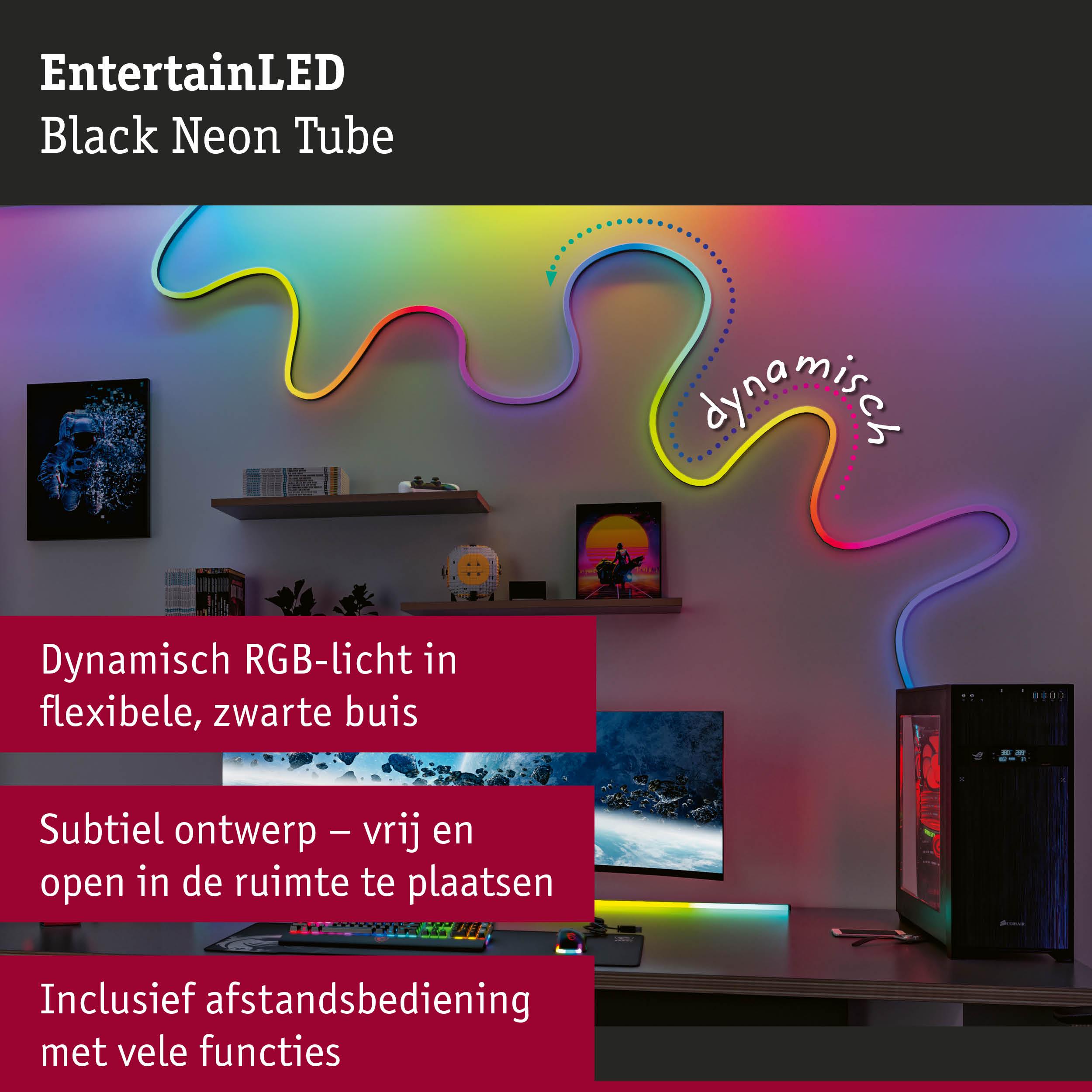 Flexibele zwarte LED-neonbuis met dynamisch RGB-licht voor sfeervolle kamerinrichting