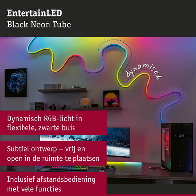 Flexibele zwarte LED-neonbuis met dynamisch RGB-licht voor sfeervolle kamerinrichting