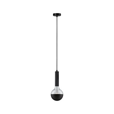 Modern pendant light with black metal and half-transparent glass body for stylish room lighting