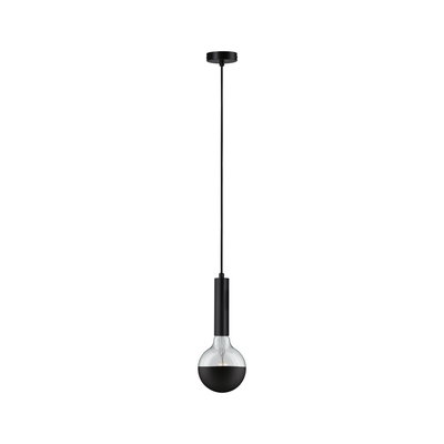 Suspension moderne en métal noir avec corps en verre semi-transparent pour un éclairage élégant