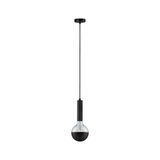 Suspension moderne en métal noir avec corps en verre semi-transparent pour un éclairage élégant