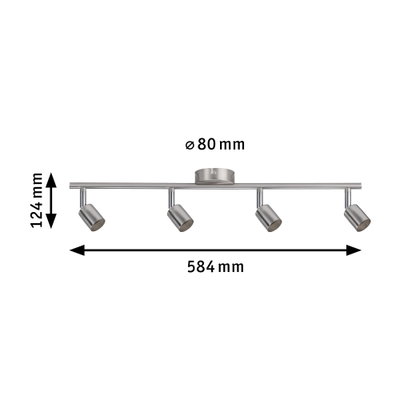 Fireflammed LED-loftspot i børstet rustfrit stål, 584x124 mm til boligbelysning.