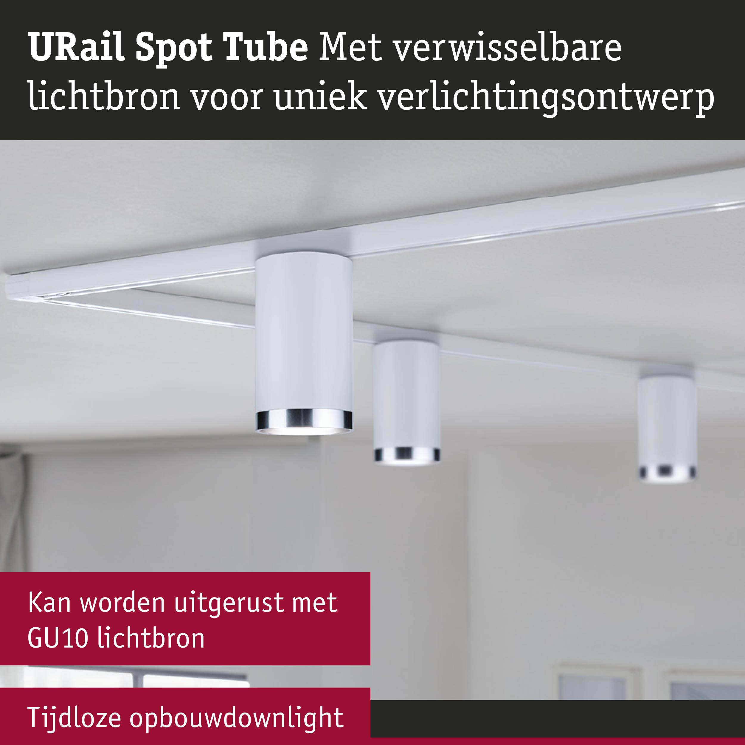 Witte metalen URail Spot Tube met verwisselbare lichtbron voor moderne plafondverlichting