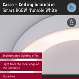 Casca white ceiling luminaire with glare-free inner LED ring for smart RGBW tunable white lighting