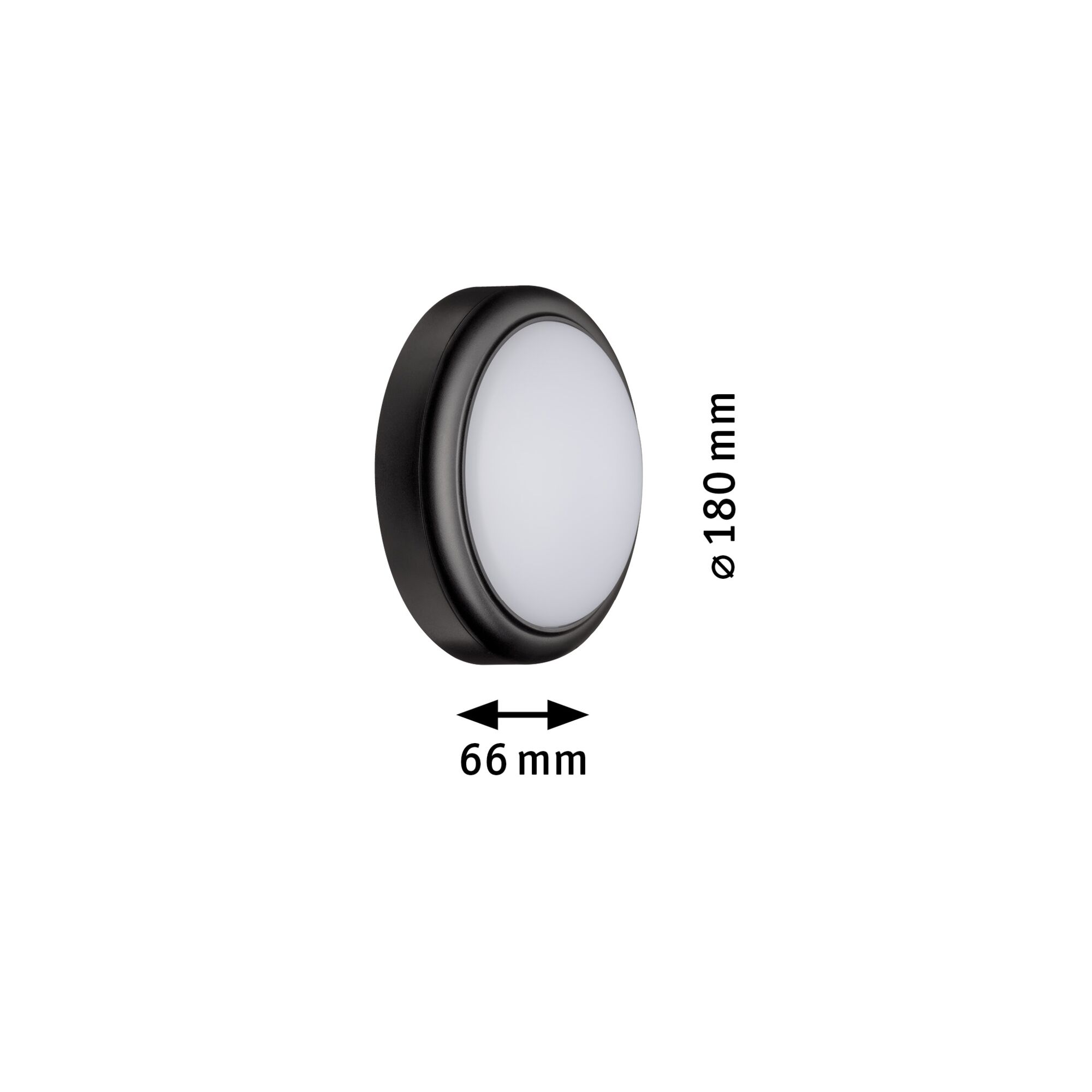 Round LED ceiling light with black frame and white diffuser, 180 mm diameter, 66 mm depth