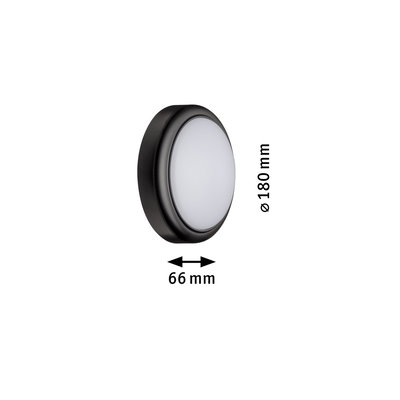 Plafonnier LED rond avec cadre noir et diffuseur blanc, diamètre 180 mm, profondeur 66 mm