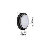 Round LED ceiling light with black frame and white diffuser, 180 mm diameter, 66 mm depth