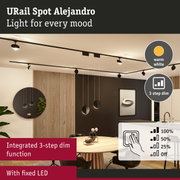 URail Spot Alejandro black LED ceiling light with warm white light and integrated 3-step dim function