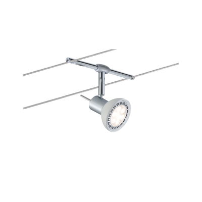 Modern silver LED cable spotlight with white lamp head for flexible lighting solutions
