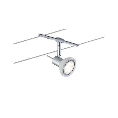 Modern silver LED cable spotlight with white lamp head for flexible lighting solutions