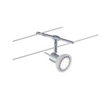 Moderne zilveren LED-kabelspot met witte lampkop voor flexibele verlichtingsoplossingen