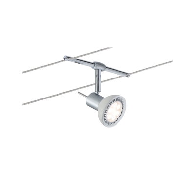 Moderne zilveren LED-kabelspot met witte lampkop voor flexibele verlichtingsoplossingen