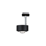 Black metal LED spotlight with clear glass and adjustable mount for track lighting systems