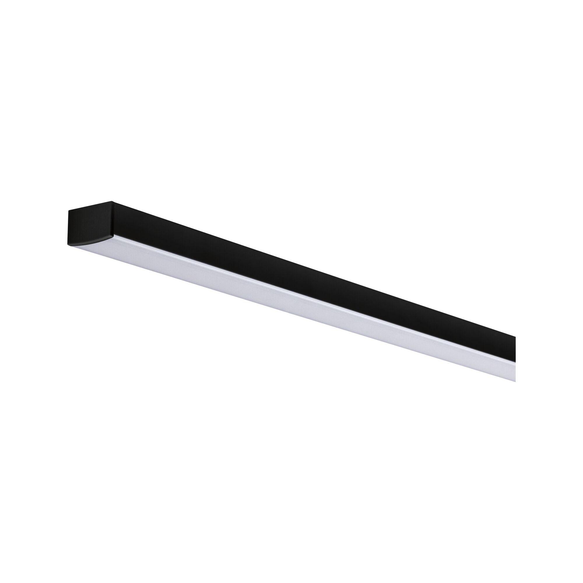 Slim black LED under-cabinet light with white diffuser for modern kitchen lighting