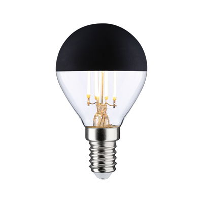 LED-Glühbirne mit schwarzer Oberseite und transparentem Glas, energiesparende Leuchte für Zuhause.