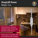 Bande LED 3 m blanc chaud avec variateur, idéale pour meubles et éclairage d’intérieur de bureau