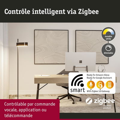 Lampe sur pied moderne avec éclairage LED blanc réglable et dimmable dans un bureau avec contrôle Zigbee intelligent
