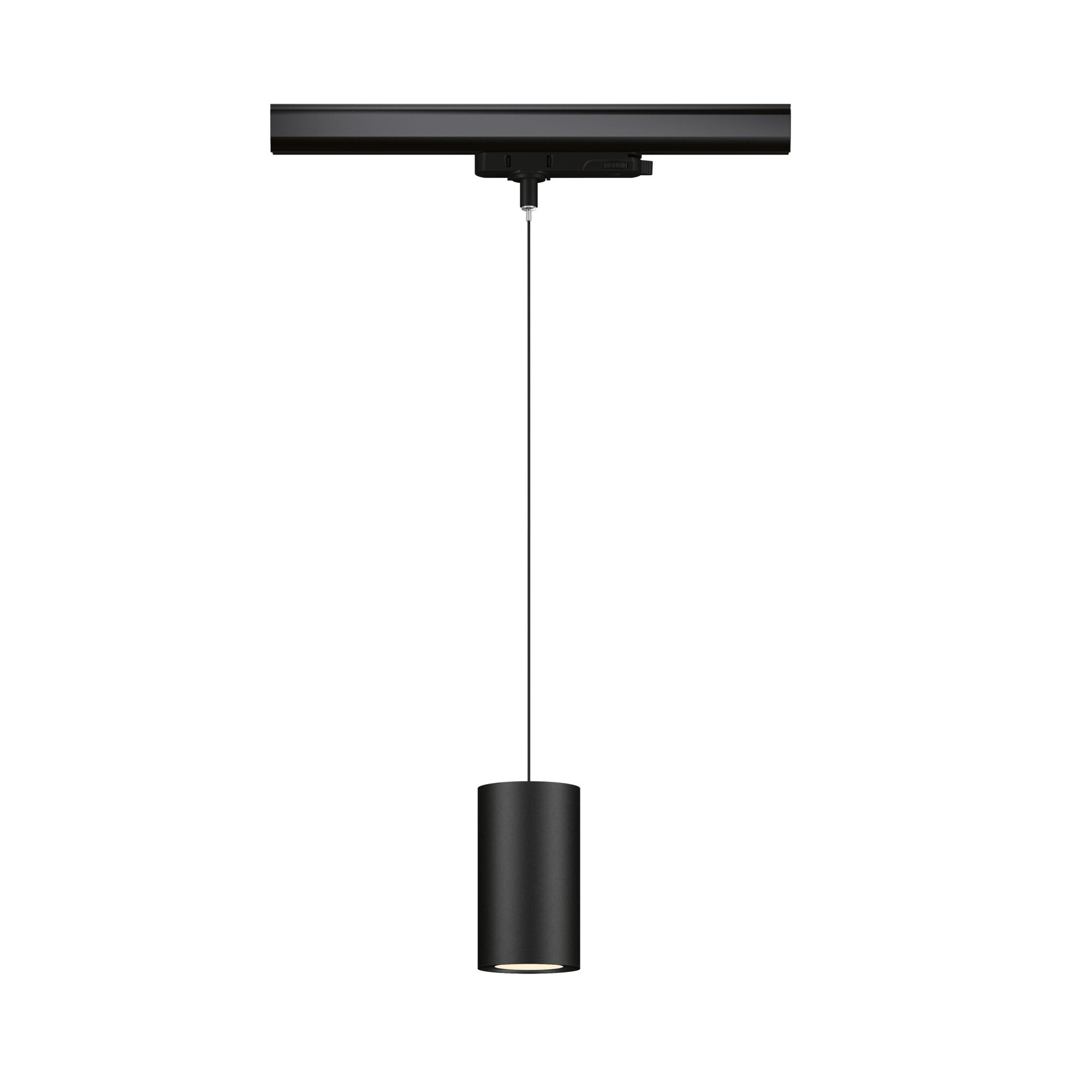 Schwarze LED-Pendelleuchte aus Metall mit zylindrischem Design für moderne Innenbeleuchtung