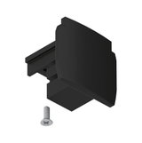 Black plastic adapter with screw for track systems, accessory for LED lighting setups