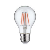 Klassische LED-Glühbirne mit transparentem Glas und orangefarbenen Filamenten für energiesparende Beleuchtung