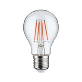 Klassische LED-Glühbirne mit transparentem Glas und orangefarbenen Filamenten für energiesparende Beleuchtung