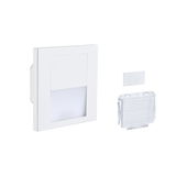 White LED recessed wall light made of plastic with diffuser and mounting accessories for indoor use