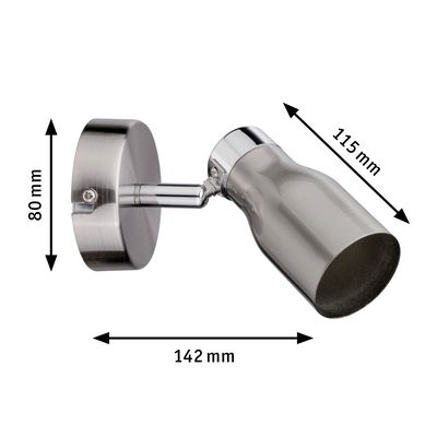 Edelstahl-Wandstrahler mit verstellbarem Leuchtenkopf und Maßen 142x80x115 mm für gezielte Beleuchtung
