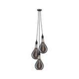 Moderne Pendelleuchte mit drei rauchglasförmigen Glühbirnen und schwarzem Kabel für Wohnräume
