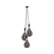 Moderne Pendelleuchte mit drei rauchglasförmigen Glühbirnen und schwarzem Kabel für Wohnräume