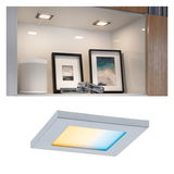 Square grey recessed LED spotlight with warm white and blue light for modern living spaces