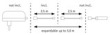 Technical drawing of expandable cable with 2.5 m segments, total length up to 5 m.