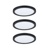 Three round LED ceiling lights with black frame and white diffuser for modern indoor lighting