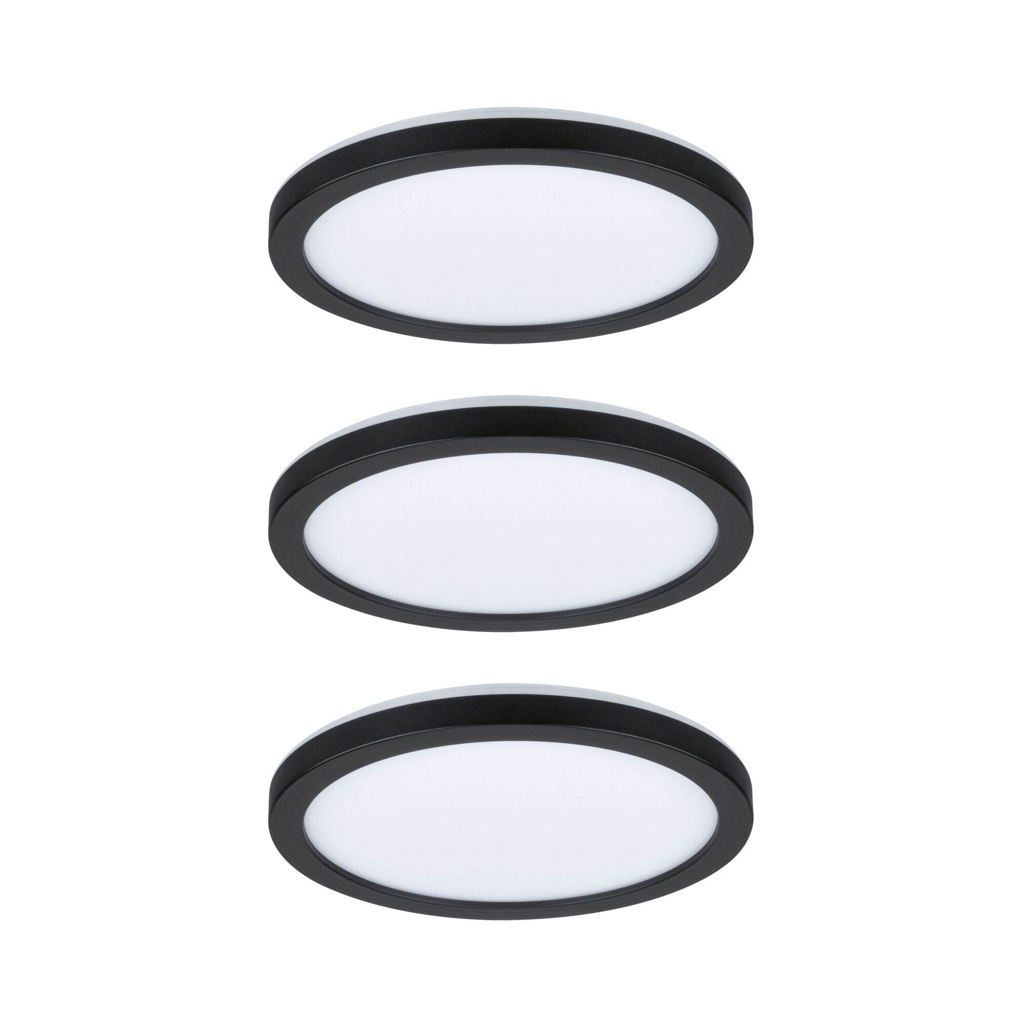 Panel LED Abia okrągły 300mm 3x22W 3x2200lm 2700K Czarny matowy Three round LED ceiling lights with black frame and white diffuser for modern indoor lighting