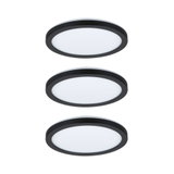 Three round LED ceiling lights with black frame and white diffuser for modern indoor lighting