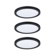 Drei runde LED-Deckenleuchten mit schwarzem Rahmen und weißem Diffusor für moderne Innenbeleuchtung