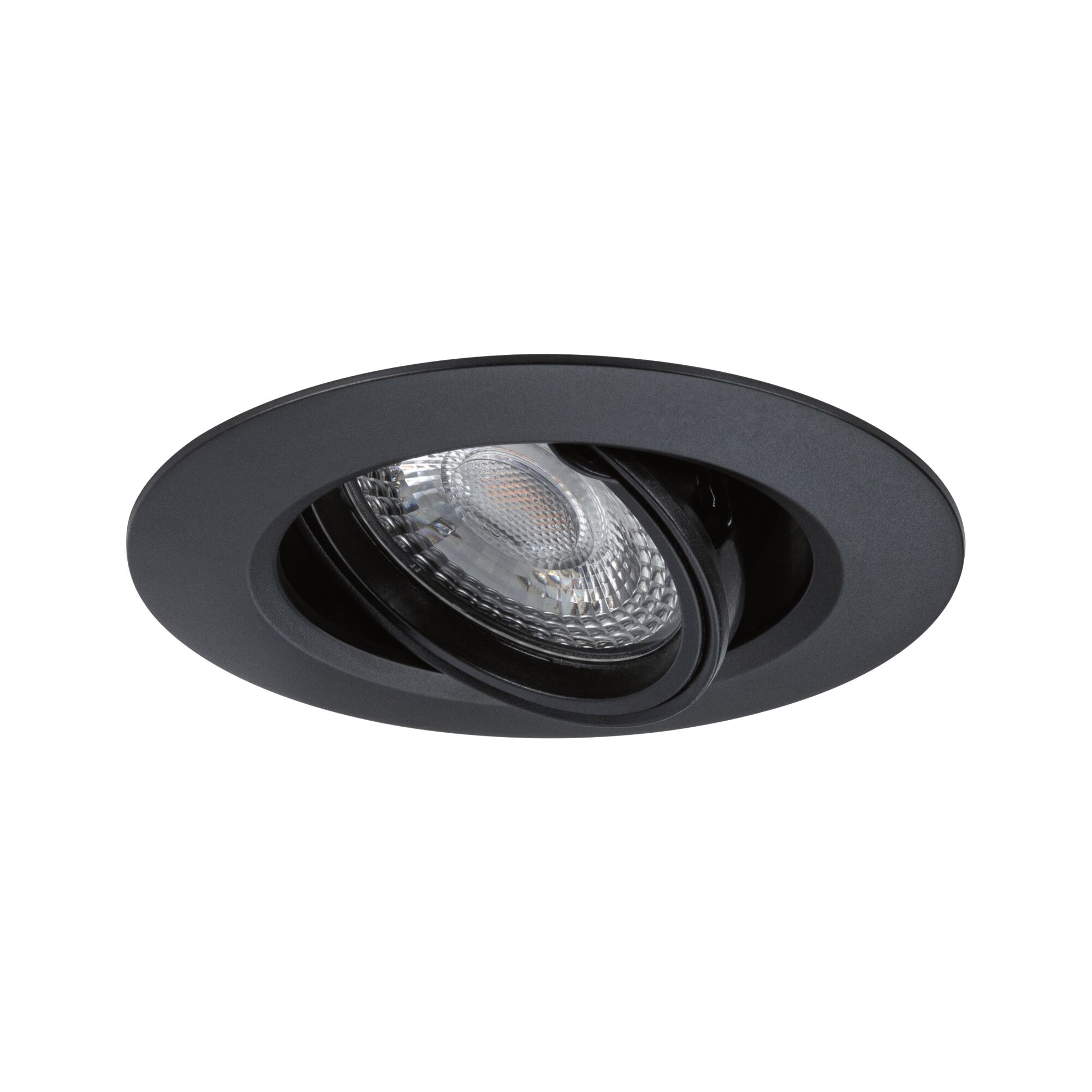 Sort indbygningsspot i metal med justerbar reflektor til moderne LED-belysning
