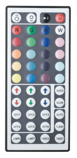 Télécommande avec boutons colorés pour contrôler les couleurs et modes d’éclairage LED RGBW