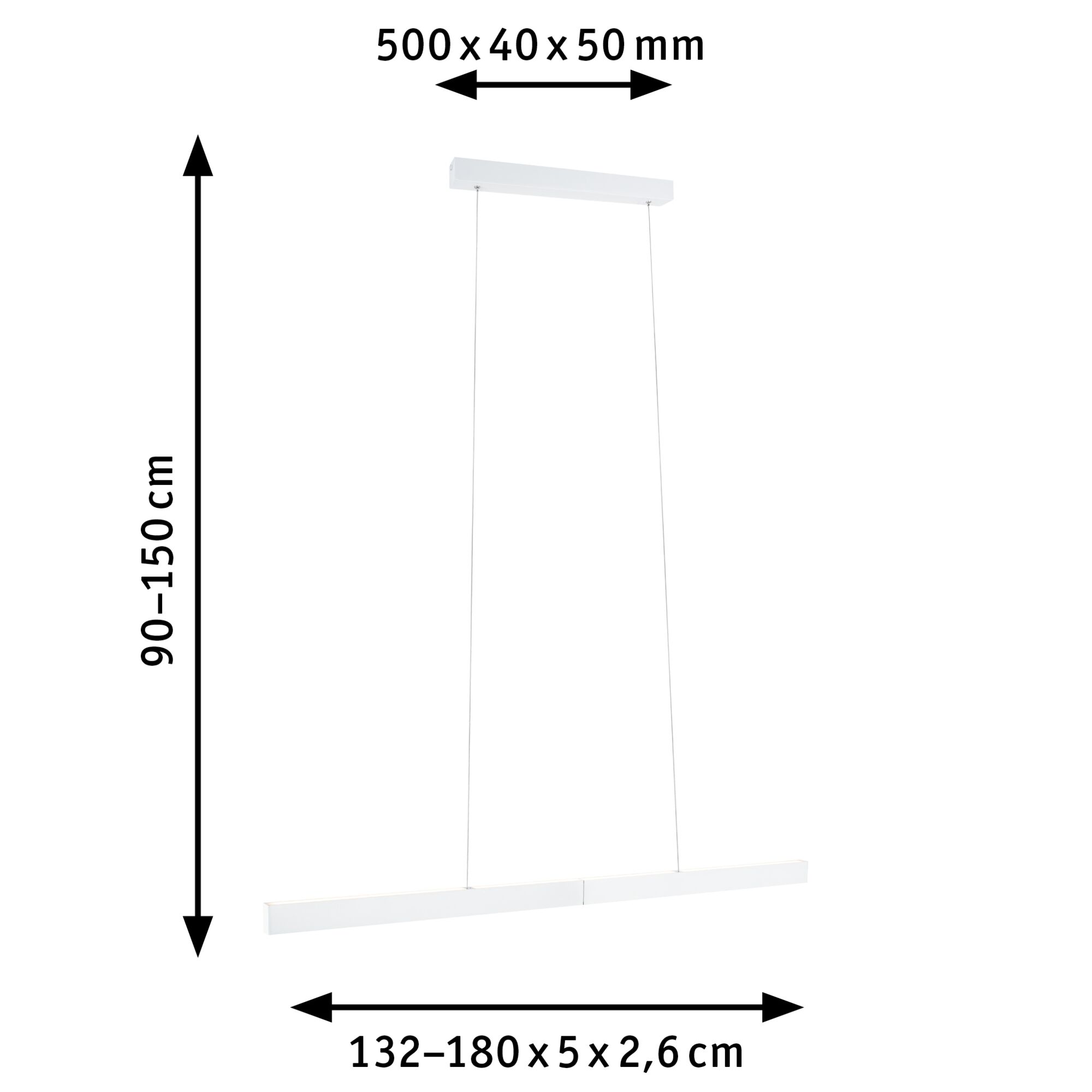 Suspension LED blanche en métal avec hauteur réglable de 90 à 150 cm pour éclairage moderne