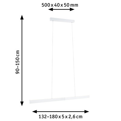 White metal LED pendant light with adjustable height 90-150 cm for modern lighting solutions
