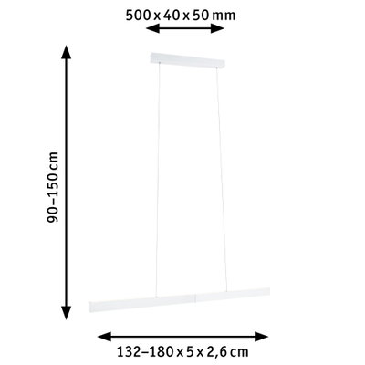 Suspension LED blanche en métal avec hauteur réglable de 90 à 150 cm pour éclairage moderne