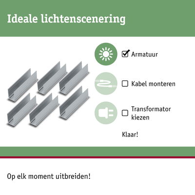 Zes zilverkleurige aluminium profielen voor LED-armaturen voor eenvoudige montage en uitbreiding van verlichtingssystemen