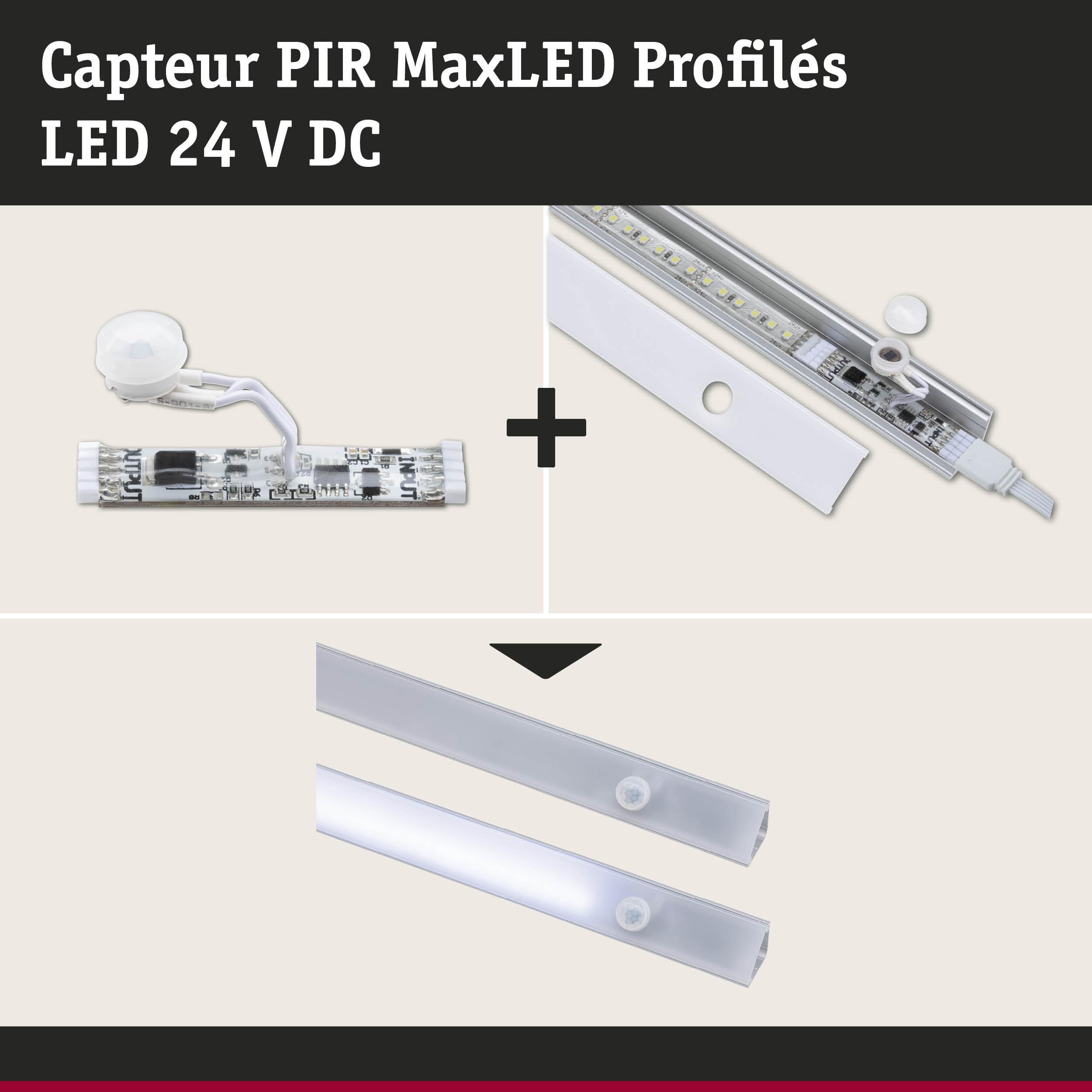 Capteur de mouvement PIR blanc et profilé LED 24 V DC pour éclairage LED économique