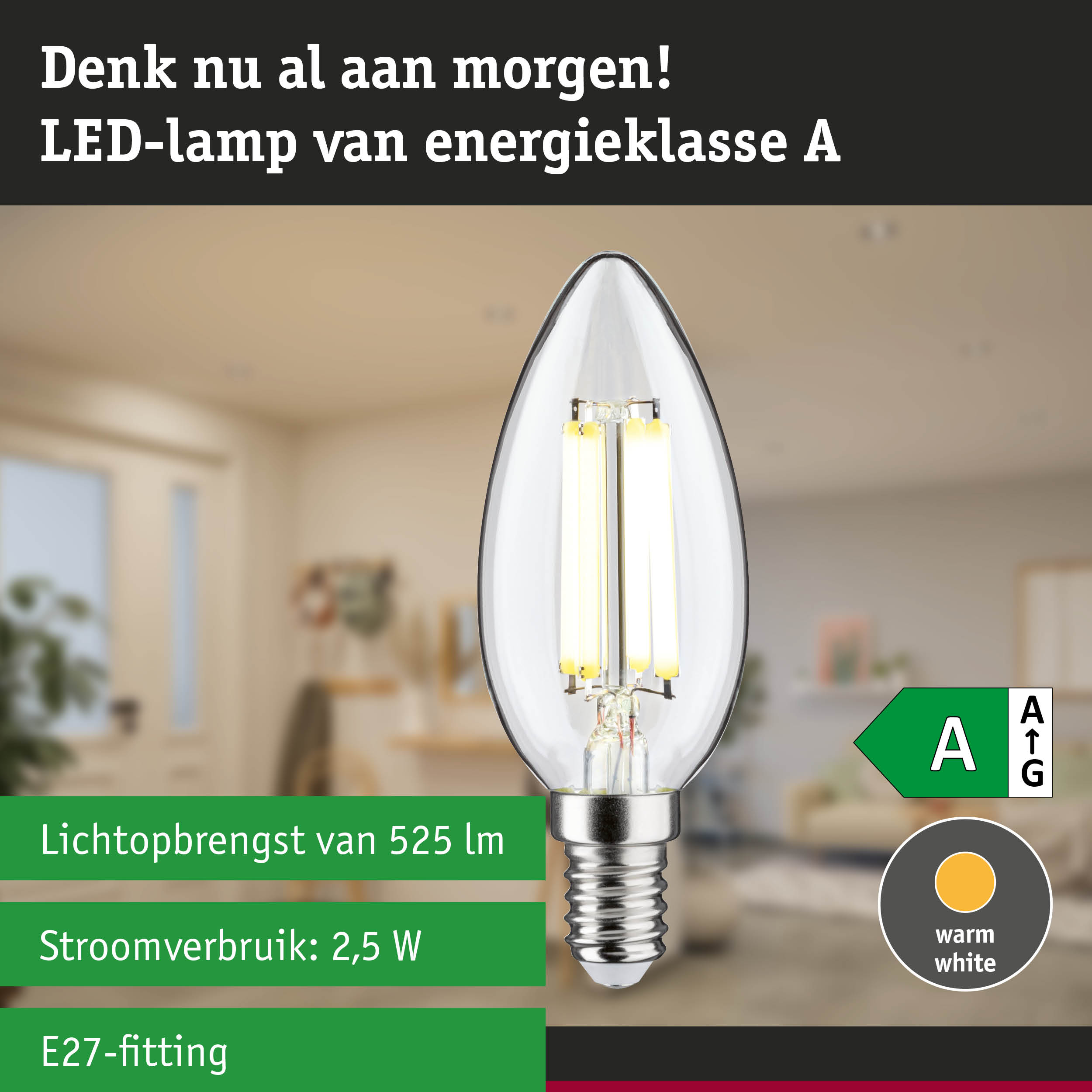 Transparante kaarsvormige LED-lamp met warm wit licht en ultra-efficiënte energiebesparing