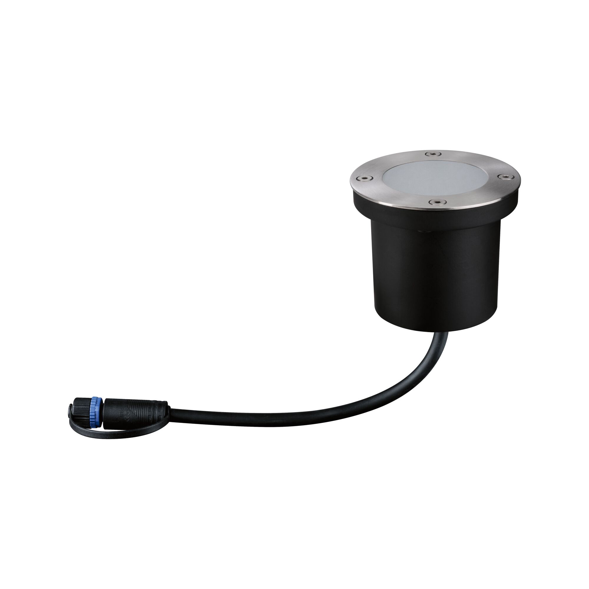 Spot encastré rond en acier inoxydable et plastique noir avec câble pour éclairage extérieur