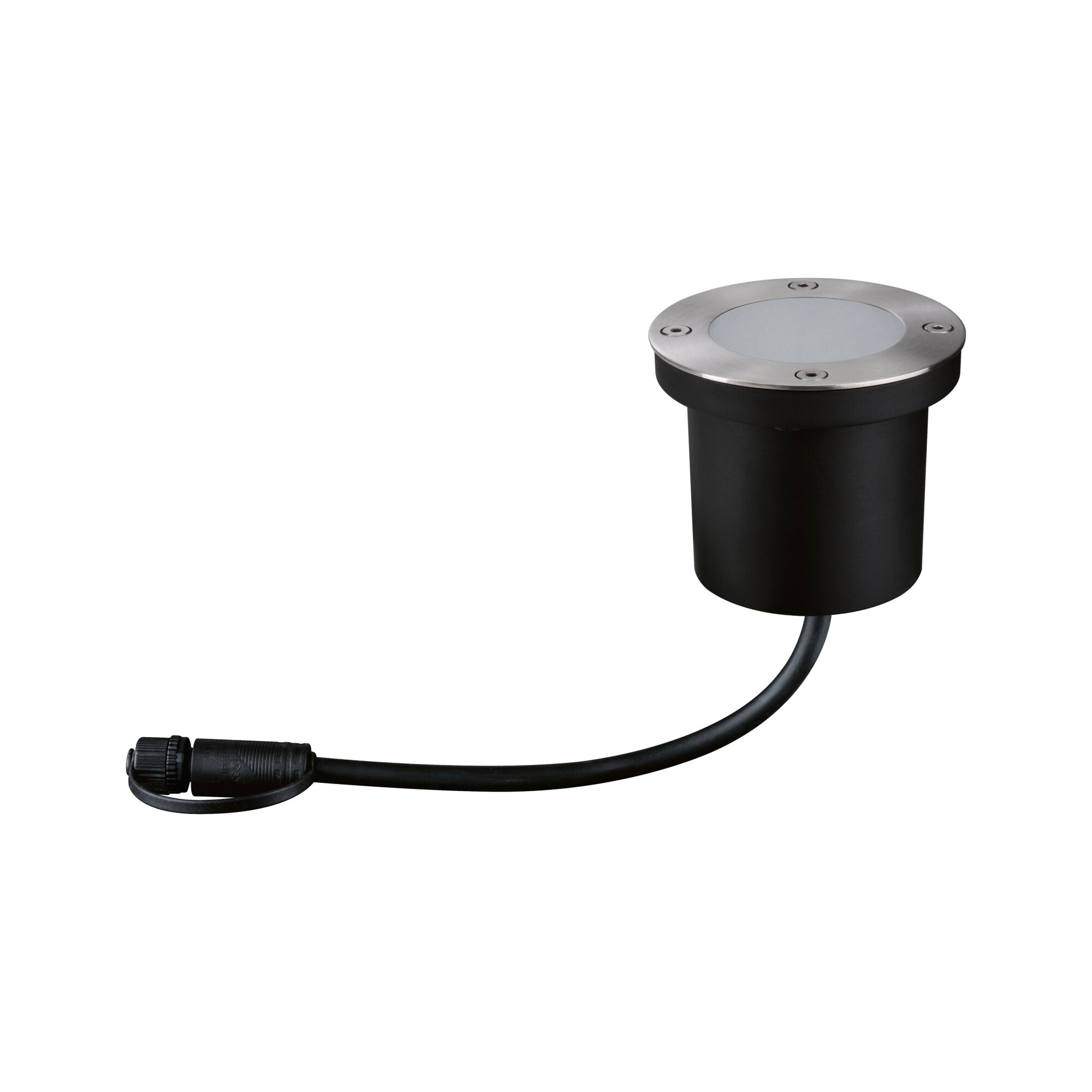 Ronde LED inbouwvloerlicht van roestvrij staal en zwart kunststof met kabelconnector