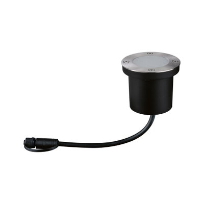 Round LED recessed floor light in stainless steel and black plastic with cable connector