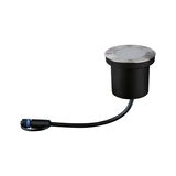 Round LED recessed floor light in stainless steel and black plastic with cable connector